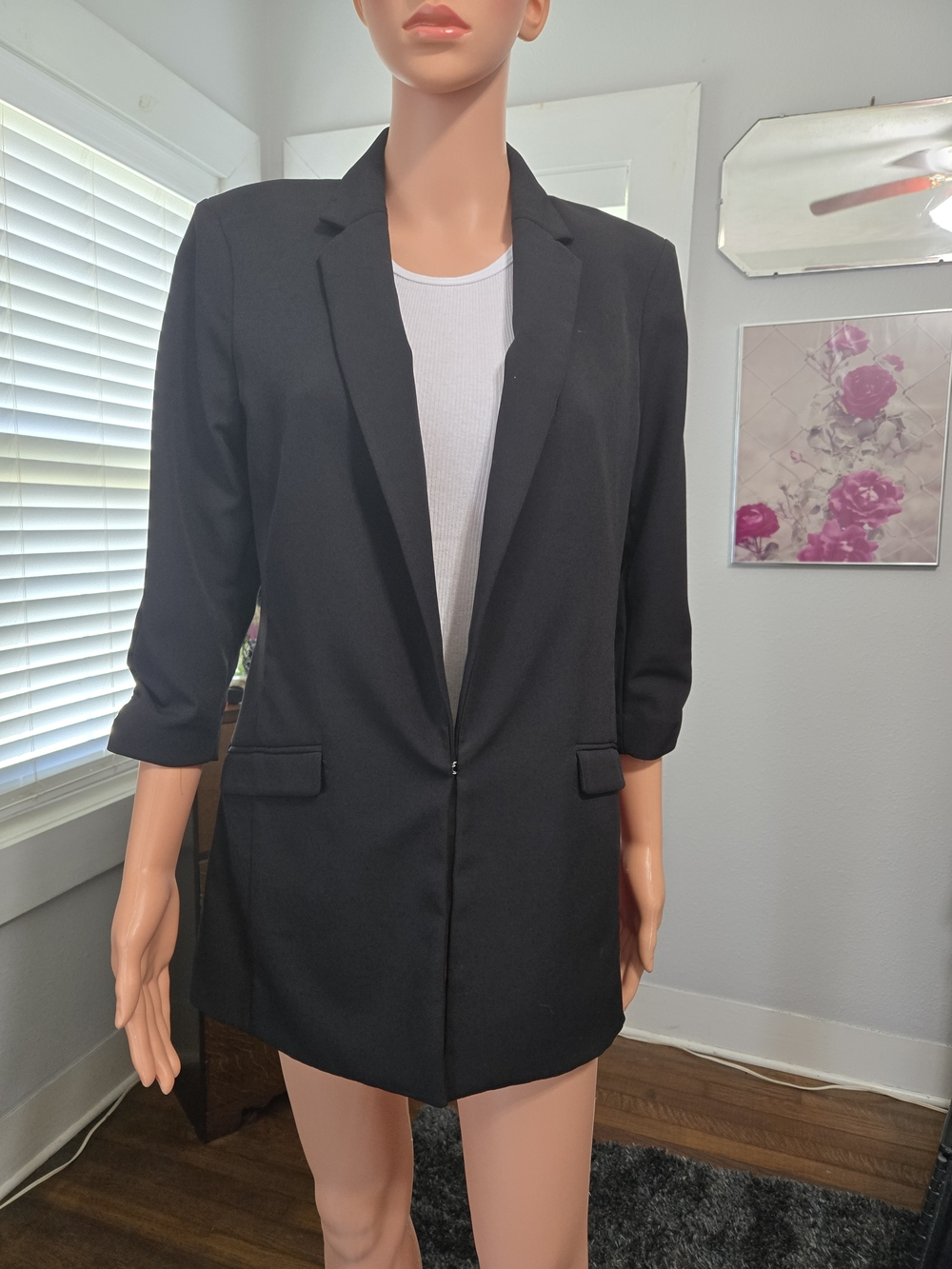 INC International Concepts Black Long Blazer Jacket